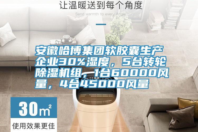 安徽哈博集團軟膠囊生產(chǎn)企業(yè)30%濕度，5臺轉輪除濕機組，1臺60000風(fēng)量，4臺45000風(fēng)量